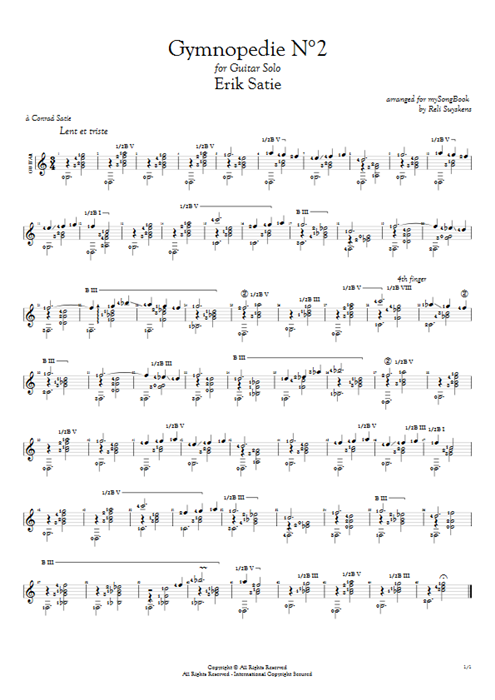 Gymnopédie N°2 in C Erik Satie guitar pro tab AGuitar Solo Guitar mysongbook